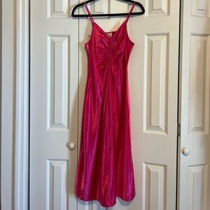 a new day Hot Pink Satin Maxi Slip Dress with Spaghetti Straps